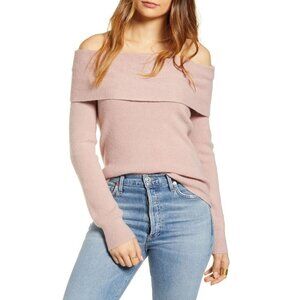 New Leith Off The Shoulder Sweater XL Pullover knit Top Womens Pink Blush NWT
